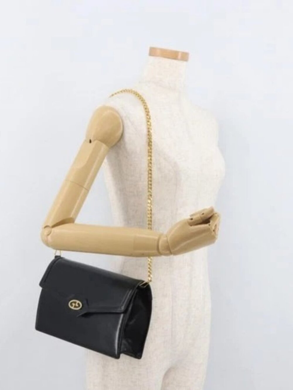 GUCCI Chain Shoulder Bag Leather Black Gold Auth 182515 - Picture 14 of 16
